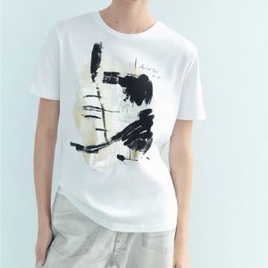 Zara abstract black and white art t shirt